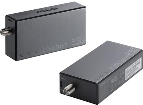 ASUS Starter kit adattatore Ethernet over coassiale da 2,5 Gbps (MA-25 confezione da 2), MoCA 2.5, Internet ad alta velocità, backhaul, streaming TV, sicurezza MPS, montaggio a parete