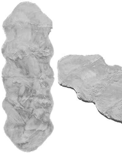 Stephans Möbelbörse XXL Lammfell 180x60cm Teppich Kunstfell Bettvorleger Fellteppich Bankauflage Bankkissen Teppich Fell Schaffell Imitat Grau