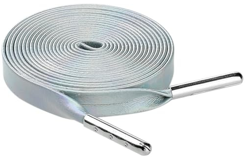 Elerevyo 2 paia di lacci piatti in ecopelle tinta unita con punte in metallo per scarpe da ginnastica e stivali, Argento lucido., 120cm/47.2