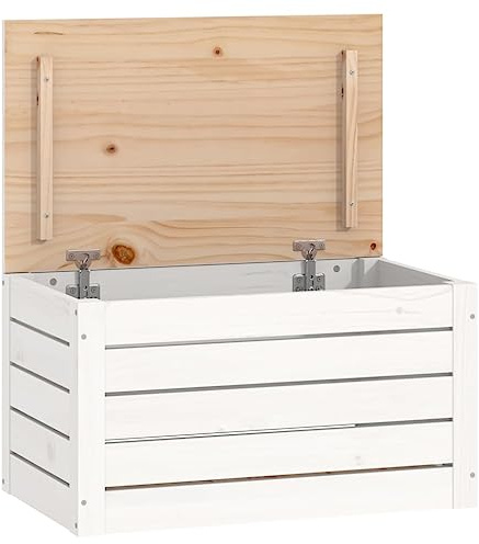 vidaXL Truhe, Aufbewahrungsbox mit viel Stauraum, Aufbewahrungstruhe mit Deckel, Werkzeugkasten Holzbox Holztruhe, Weiß Massivholz Kiefer