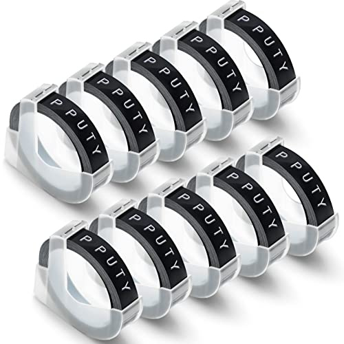 10 X White on Black Tape Compatible with Dymo Embossing Tape, Replacement for Dymo 9mm Label Omega Embossing Tape for Omega S0717930 Junior S0717900 Motex Embossing Label Maker