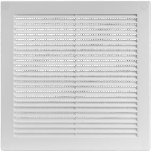 Vent Systems 250 x 250 mm / 10 x 10 Inch White Air Ventilation Grille - Square Plastic Cover with Louvers and Built-in Mesh Screen - Durable and Easy-to-Install Plate for Bathroom, Kitchen, Garage
