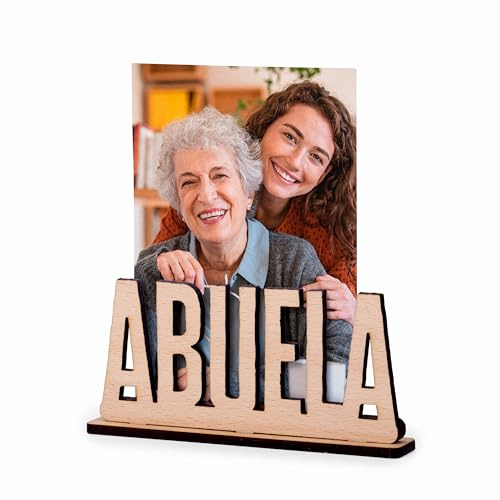 Made in Gift Marco de Madera con la Palabra Abuela Grabada en Relieve 3D Personalizado con Fotografía o Imagen Impresa a Color sobre el Soporte para Fotos como Regalo Original para el Día de la Madre