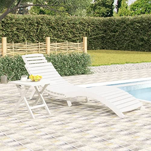 LAPOOH Sonnenliege, Liegestuhl, Gartenliege, Relaxliege, Balkonliege, Liegen, Sun Lounger, Freizeitliege, Sommer Liegen, Gartenmöbel, Weiß 184x55x64 cm Massivholz Akazie