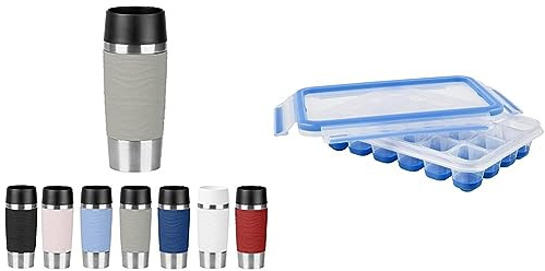 Emsa Travel Mug Waves Isolierbecher N20108 | 0,36 L | bis zu 4h heiß und 8h kalt & 514549 CLIP & CLOSE Eiswürfelbox | mit Frischedeckel | für 24 Eiswürfel