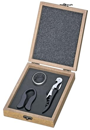 cilio Juego de vino Piemon de 3 piezas, cuchillo de camarero con palanca de dos niveles, cortador de láminas integrado, abrebotellas, recogegotas, caja de madera, set de regalo