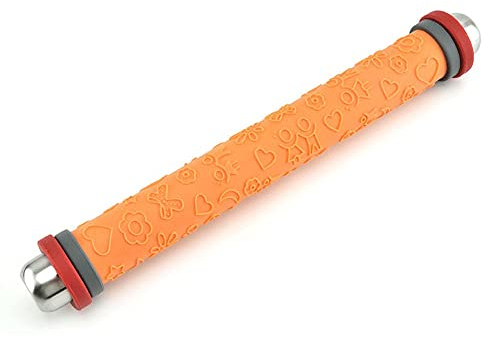 OUSIKA Rodillo de amasar de acero inoxidable, palo de harina de silicona, herramienta ajustable for hornear con impresión navideña Rodillo (Size : Orange)
