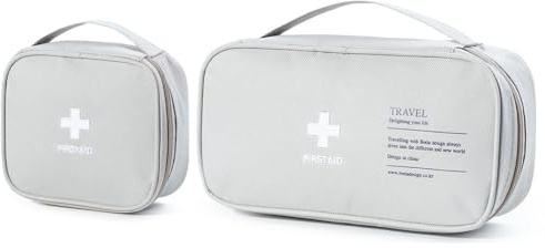 AdOvz Kit di pronto soccorso a strati, 2 pezzi, kit medico di primo soccorso per auto, casa, ufficio, viaggi, campeggio, sport, kit di sopravvivenza essenziale per attività all'aperto (grigio chiaro)
