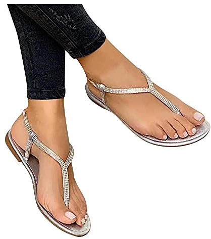 HAOLEI Flat Sandals for Women UK,Ladies Flip Flops Toe Post Wide Fit Glitter Strappy Sandals Open Toe Slingback Sandals Ankle Strap Thong Sandals Casual Summer Deals Beach Pool Shoes Sale Clearance