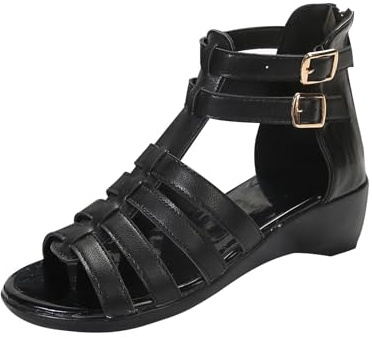 Sandales Spartiate Compensees Femme Été Orthopédique Sandale Gladiateur à Bout Ouvert Sandale Évidé Semelle Souple Chaussure Fermeture Éclair Chaussures Antidérapantes pour Trekking de Plein Air Plage