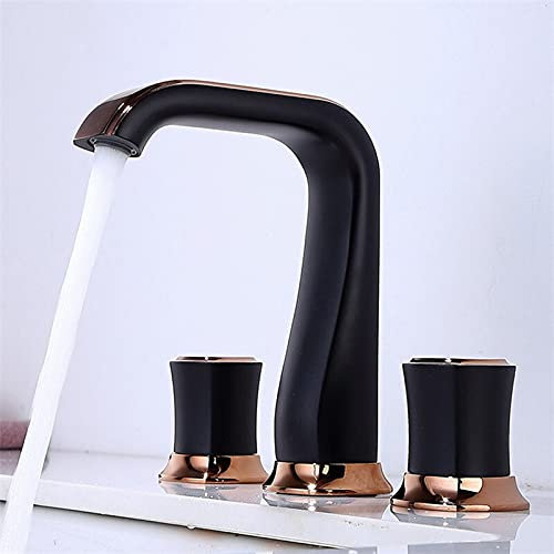 Mitigeur d'évier de cuisine Robinet d'évier à trois trous pour salle de bain, robinet de lavabo, robinet de salle de bain rose noir, robinet de lavabo de 8 pouces compatible avec le balcon, robinets d