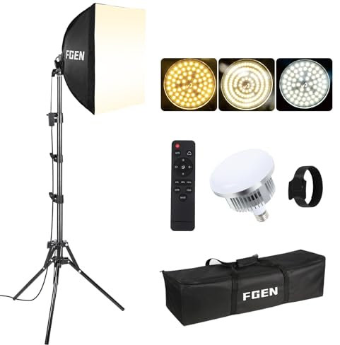 Kit FGen Softbox, câble Optique 40x40cm Softbox Longueur 300cm avec Ampoules LED réglables de 85W 2700-6400K et Support de 150cm,pour Les Photographie, Le Tournage vidéo et la Photographie de Produit