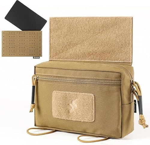 Taktische Drop Down Pouch, Organizer Fronttasche für Airsoft Weste Chest Rig Plattenträger (Brown)