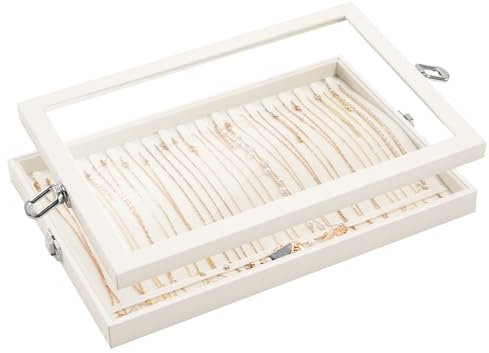 Lolalet Schmucktablett Organizer mit Deckel, 18 Hooks Velvet Halskette Organizer Aufbewahrungsbox für Schublade Schmuckschatulle, Schmuck Organizerblett Schmuckaufbewahrung für Halskette -Beige