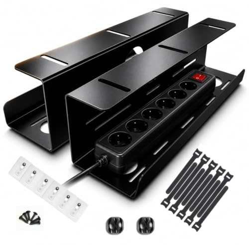 KRAFTIGO® [2er Set Kabelmanagement Schreibtisch - selbstklebend mit Klebebeschrauben - einfach zu montierender Kabelkanal Schreibtisch zum ordnen von Kabeln und Steckdosenleisten