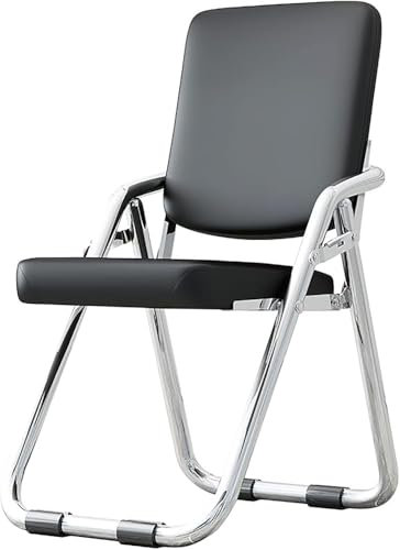 Klapphocker, tragbar, Metall, zusammenklappbar, mit PU-Leder, gepolsterter Sitz und Rückenlehne, Grundlagen Bürostuhl für Konferenzraum (schwarz)