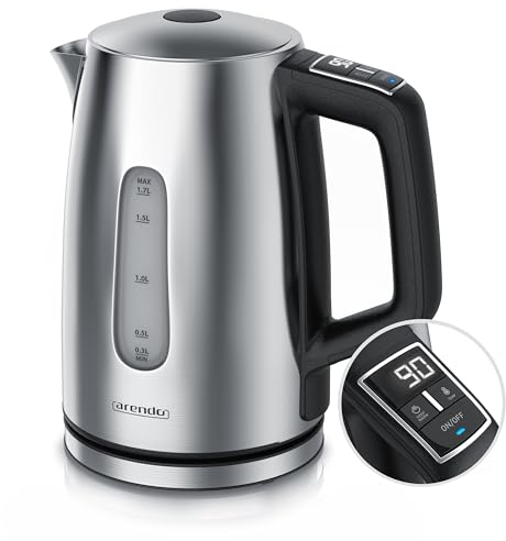 Arendo - Wasserkocher mit Temperatureinstellung - Edelstahl - Temperaturauswahl 35°C bis 100°C – LED Display – Warmhaltefunktion – One-Touch Deckelöffnung – Sichtfenster für Wasserskala