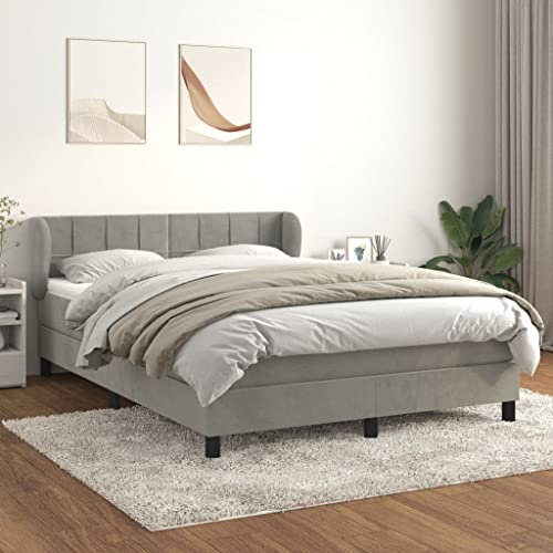 OHOOWOO Boxspringbett mit Matratze Hellgrau 140x200 cm Samt,Verstellbares Boxspringbett mit Samtbezug und Taschenfederkernmatratze für maximalen Schlafkomfort und perfekte Unterstützung