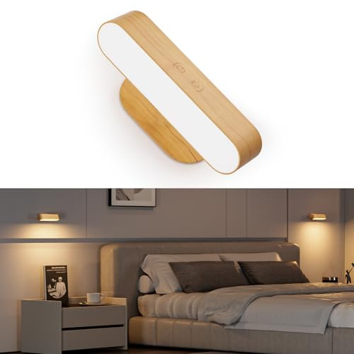 Hensam Akku Wandleuchte Innen - Kabellose LED Wandlampe für Schlafzimmer, Wohnzimmer, Treppen, 5 Farbmodi, Dimmbare, 360° Drehbar, Bernstein