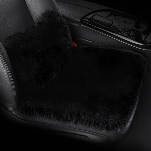 Lammfell Sitzkissen Lendenkissen,Autositzbezug Lendenkissen, Auto Kunstfell Sitzauflage, Langes Winter Warme Sitzkissenbezug, Universell für Autositz, Bürostuhl und meisten Stühle (Dunkelgrau)