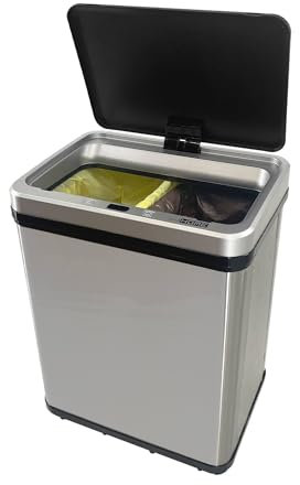 WELL HOME MOBILIARIO & DECORACIÓN Cubo de Basura inteligente para Reciclaje SIN patas, con apertura automática y contacto manual, capacidad 15L+15L, Alto: 60 (x35,5x26cm), Color Gris