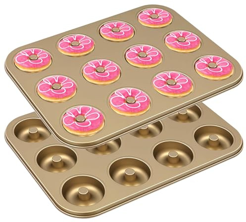 2 Pcs Nonstick Donut Pan for Baking 12 Cavity - Carbon Steel Donut Baking Pan for Muffin, Cake, Dessert & Mini Bagel | Doughnut Bakeware for Oven Baking | Mold Donut Trays Easy Clean & Non-Stick
