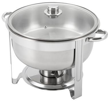Fricienc 8.5LRunder Edelstahl Speisewärmer Kit Chafing Dish Buffet Set Edelstahl Runde Chafing Dish Set rundes Wärmebehälter-Set Glasdeckel wärmender Speisenwärmer