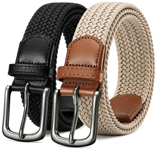 CHAOREN Elastischer Gürtel Herren 2 Stück, Stretchgürtel ohne Löcher 35mm | Stufenlos verstellbar, Formstabiles Flechtgewebe, Hochwertige Zinklegierung, Flexible Passform, Jeans & Freizeit, Geschenkbox