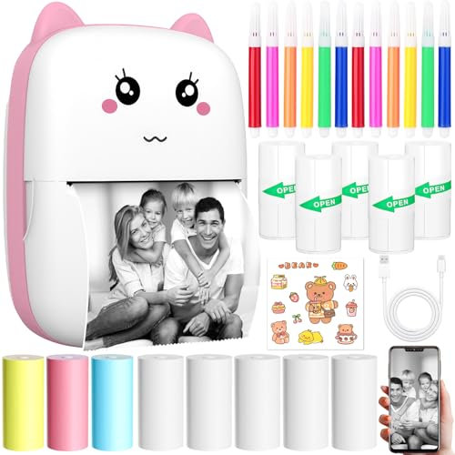 KDISHKRA Mini Stampante Termica Portatile - Stampante Bluetooth Senza Inchiostro per Smartphone, Stampa Foto dal Cellulare, Etichette, Note, Adesivi, Pagina Web, Idea Regalo Creativa DIY