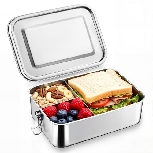 Homikit Brotdose mit Fächern, 850ml Edelstahl Bento Box Lunchbox für Kinder & Erwachsene, Auslaufsicher Metall Brotzeitdose mit Dichtring für Schule, Büro, Picknick, Spülmaschinenfest