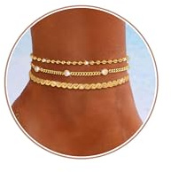 ZHESHY Fußkettchen Für Damen Gold Silber 925 Layered Fussketten Für Frauen Mit Herz Tennis CZ Anhänger Verstellbare Stapelbare Wasserfester Mehrlagige Fußkette Sommer Strand Modeschmuck Set Geschenk