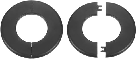 sourcing map 2 placas de cubierta de fontanería autoadhesivas de plástico ABS con brida dividida de 64 mm, diseño de hebilla para tubería de agua, baño, cocina, decoración, color negro