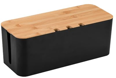 Bustlwor Boite Multiprise avec Couvercle en Bois, Petit Boîte d'organisation des Câbles, pour Cacher et Organiser Les Câbles (Noir)