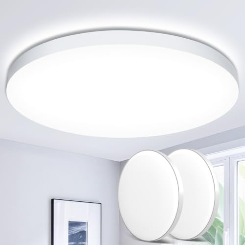 Plafoniera LED Soffitto 24W [2 Pezzi], Lampada da Soffitto 6500K 2000LM Ø28 | Plafoniera Bagno IP44 Impermeabile Rotonda Lampadario LED Moderna Luce Soffitto per Cameretta/Cucina/Soggiorno/Corridoio