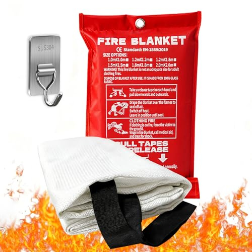 Foonary Couverture anti-feu pour cuisine 1 x 1 m EN1869 | Couverture anti-feu pour feux de graisse (cuisine et voiture) | Couverture de protection incendie en fibre de verre avec 1 crochet