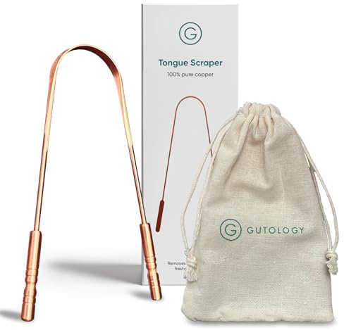 Gutology Tongue Scraper - 100% Pure Copper - Helps Support Fresher Breath - Easy to Use Tongue to Improve Oral Hygiene