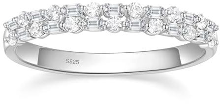 Titaniumcentral Eternity Ring Damen Silber 925 Schmal Vorsteckring Rund Baguette Zirkonia Ewigkeitsringe Eheringe Memoire Ringe (Silber,62 (19.7))