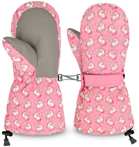 LeapBeast Skihandschuhe Kinder, 2-6 Jahre Handschuhe Kinder wasserdichte, Handschuhe Verstellbaren Bündchen Wintersport, Kinder Fäustlinge für Jungen und Mädchen (Hellrosa, M (4-6 Jahre))