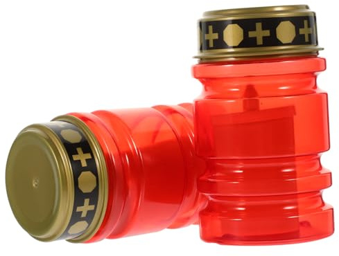 HONITANO 2 piezas Velas LED para Cementerio Unidades sin Baterías Luz Roja Parpadeante Decoración Religiosa Exterior Lámpara Reutilizable Segura para Tumbas y Iglesias