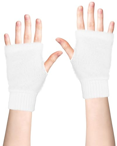 FACHOI Fingerless Gloves for Women, Winter Thermal Knitted Gloves Thicken Plush Warm Half Finger Gloves Wrist Warmers with Thumb Hole for Work Outdoor Gifts F4-MRBZST
