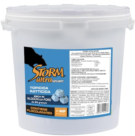 ZAPI BASF - Veleno per Topi Professionale Potente, Esche per Topi e Ratti in Confetti, Nuova Formula più Efficace e Appetibile, Topicida a Base di Flocoumafen (Storm® Ultra Secure 1.5KG)
