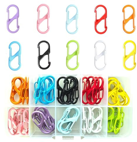 Vayrihom 40 Stück Mini Karabiner Schlüsselanhänger Bunte DIY Keychain Klein Schlüsselkarabiner Metall Schlüsselring Karabinerhaken Carabiner mit Aufbewahrungsbox für Rucksack Bastelarbeiten