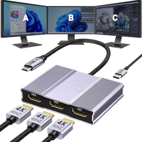 Adattatore da USB C a 3 HDMI con PD 100W, 4K @ 60Hz HDMI Splitter Display esteso