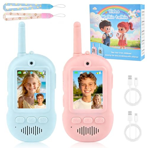 Video Walkie Talkies for Kids, 2 PCS Kids Toys Mini Video Walkie Talkies | Kids Walkie Talkies Rechargeable with Voice Changer & Camera, Long Range 300 ft Indoors 1000 ft Outdoor, Girls Boy Gifts