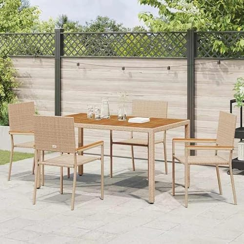 Eleganz 4X Garten Stapelstühle aus PE Rattan & massivem Akazienholz - stapelbar, wetterfest & platzsparend für Terrasse, Balkon oder Garten