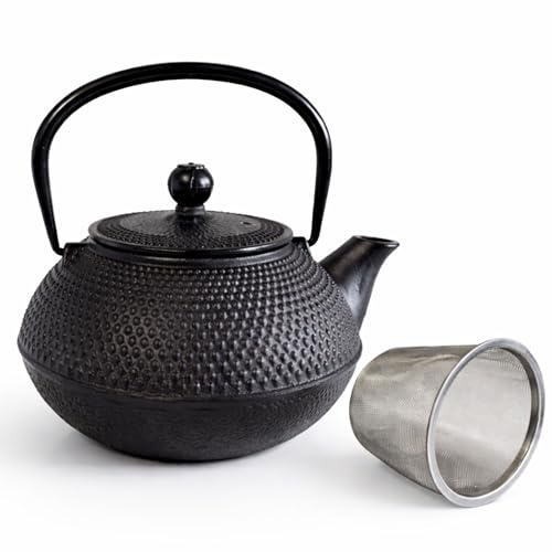 Vienberg Teiera in ghisa 800 ml nero con filtro in acciaio inox – Teiera asiatica stile cinese, teiera per tè verde, hojicha e tè sfuso, teiera in ferro
