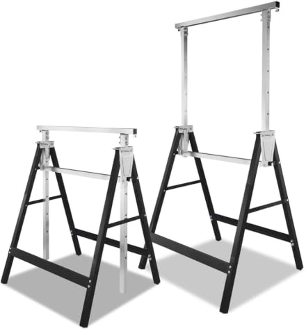 Monucep Lot de 2 tréteaux télescopiques - 80-130 cm - Charge maximale : 200 kg - Noir | Chevalet d'échafaudage réglable en hauteur, pliable et antidérapant pour travaux de peinture, construction, jardin et atelier