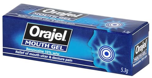 Orajel Mouth Gel, Denture and Ulcer Relief, Fast Acting Oral Care Treatment, Benzocaine 10%, 5.3g