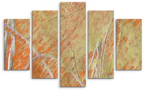 Paul Sinus Art 5 teiliges Wandbild auf Leinwand (Gesamt: H: 100cm B: 160cm) Keilrahmenbild Canvas Fotodruck Leinwandbild Leinwanddruck Kunstdruck Wandbild grün orange Textur