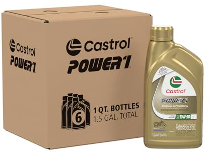 Castrol Power1 4T 10W-50 Full Synthetic Motorcycle Oil, 1 Quart, Pack of 6